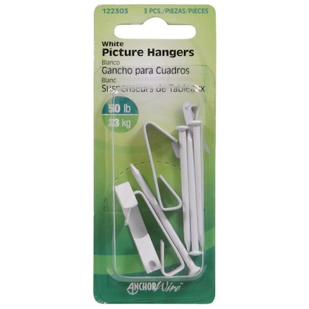 Aceds 50 lbs Picture Hanger  White, 30PK 5332002